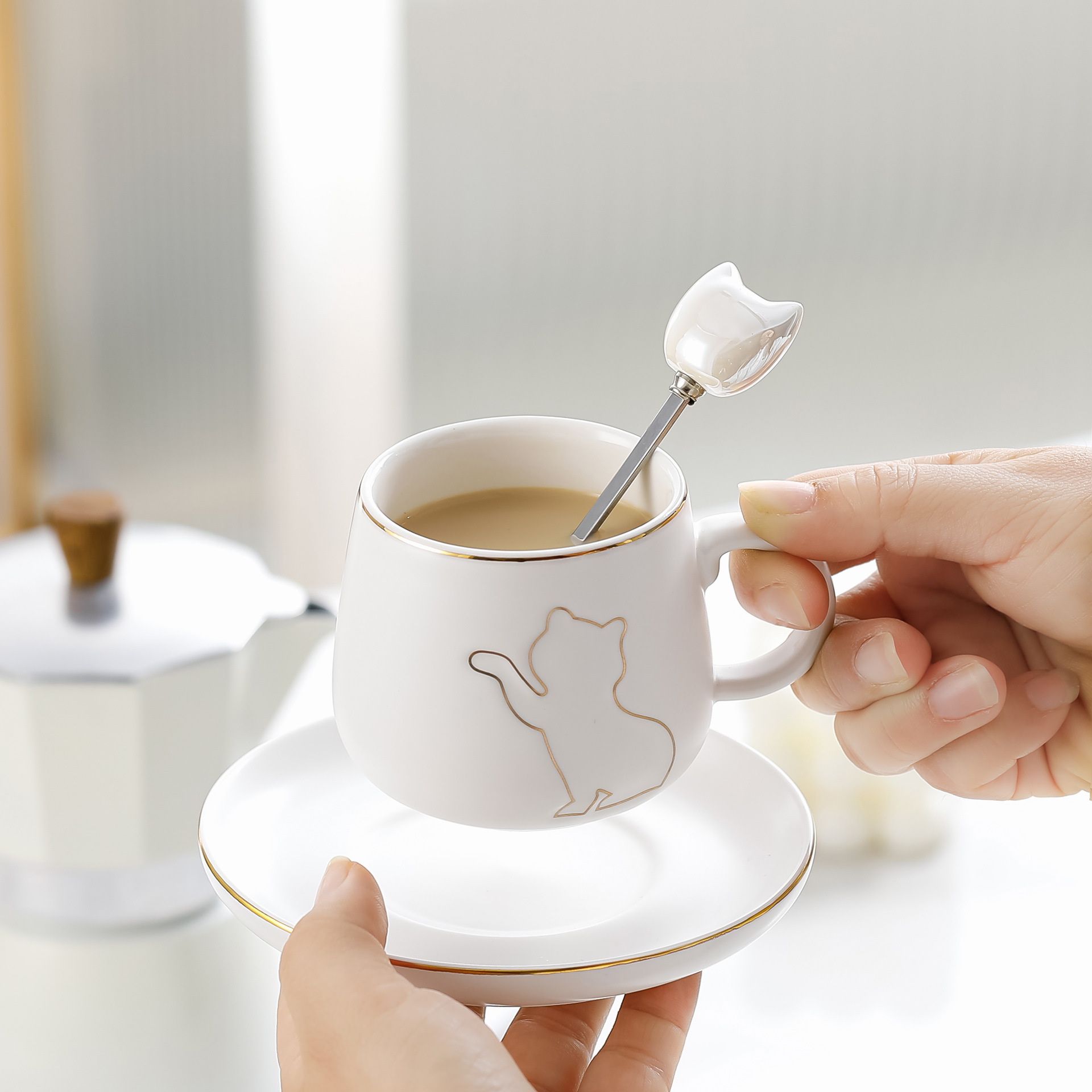 Relief Black & White Cats Pair Coffee Mugs for Home & Office